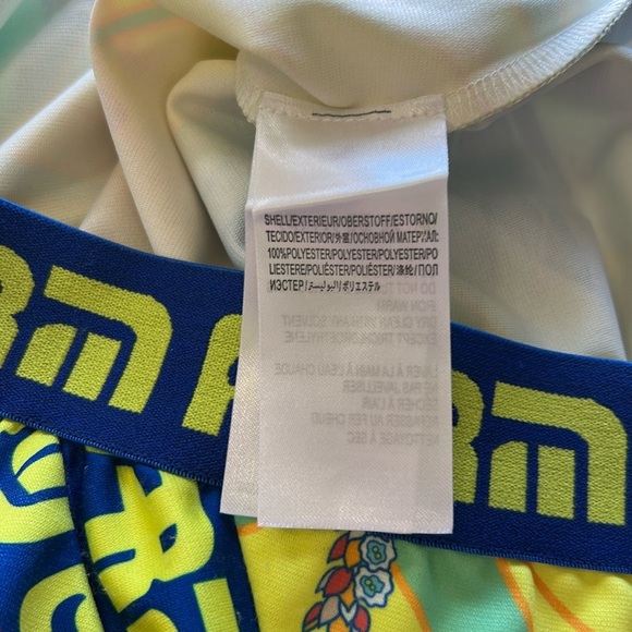 Farm Rio Patchwork Pants Logo Yellow Green Harem Pant Pull On Sz XS NEW - Picture 11 of 11